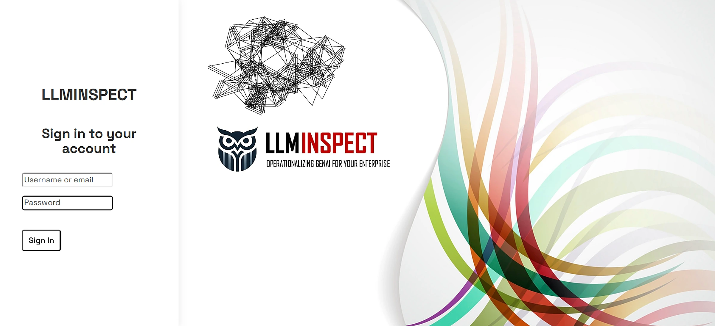 LLMInspect login page - sign in with your organizational credentials