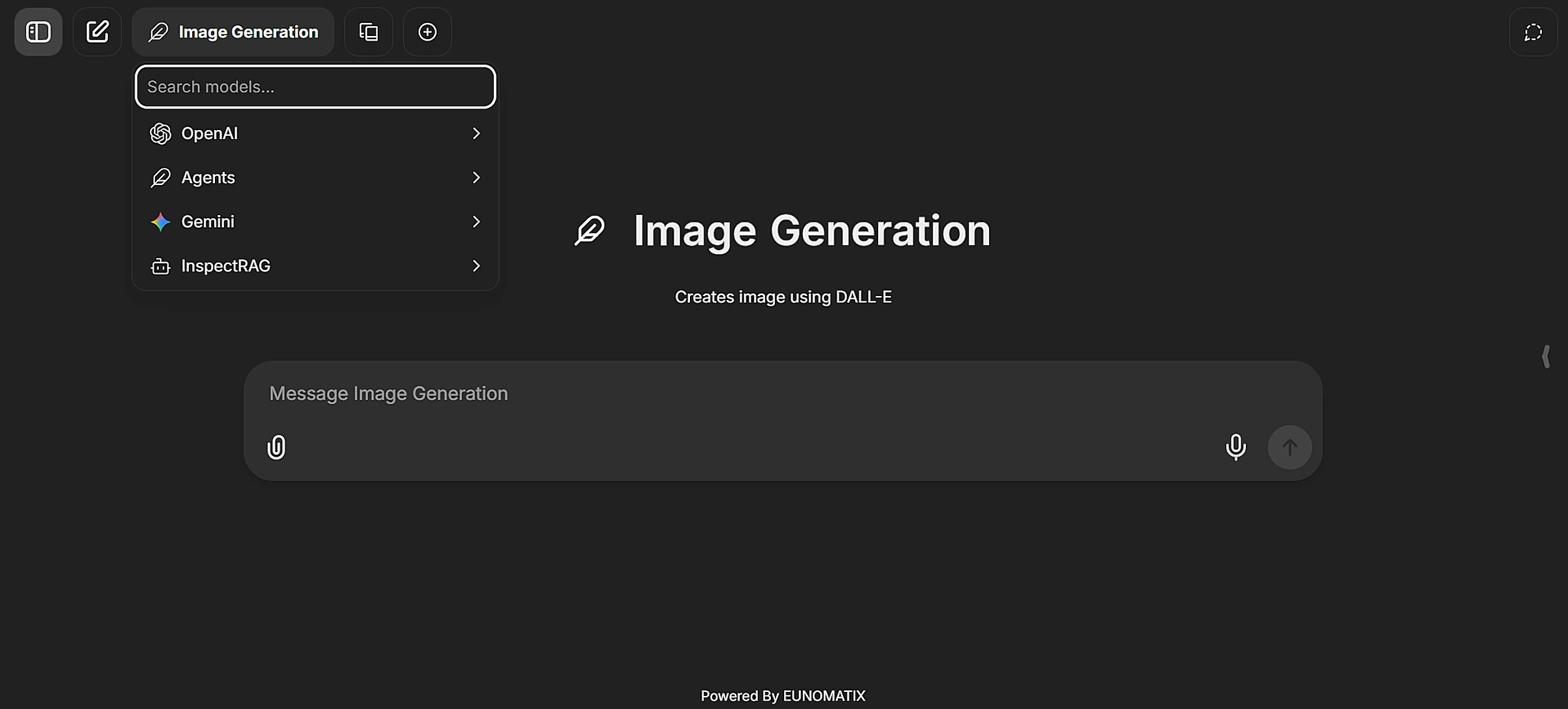 Model selector dropdown - choose InspectRAG to activate the RAG module